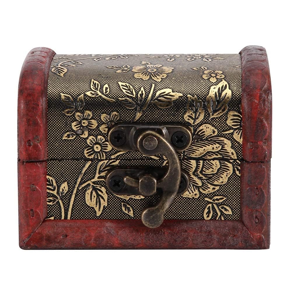 Hztyyier Girls Brown 3.1X2.6x2.4in Decorative Jewelry Keepsake Boxes Trinket Gifts Boxvintage Wood Treasure Chest For Ladies Women Home Decorations Other Collectibles