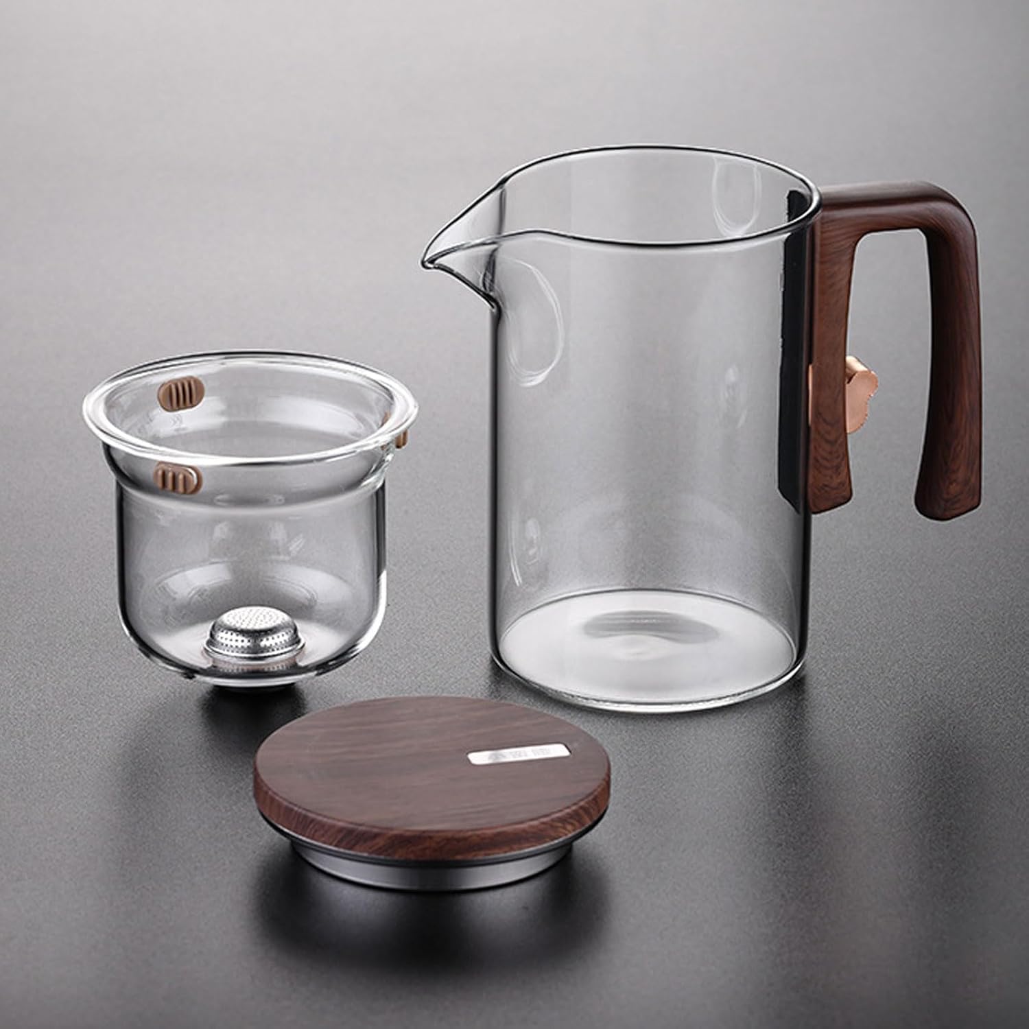 Water Separation Glass Teapot with Wooden Handle, Enchantipot Magic Tea Pot, Magical Teapot Glass with Infuser, Clear Tea Pot with Strainer, Tea Separation Filtration Glass Tea Pot