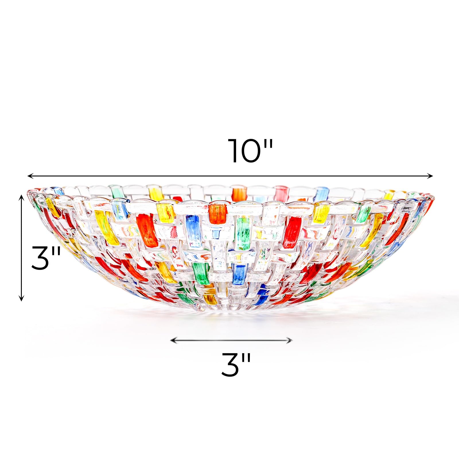Paquete de 2 cuencos de frutas de cristal coloridos, cuencos de vidrio tejidos pintados a mano de 10 pulgadas, plato grande decorativo para mostrar ensalada, postre, pastel, dulces, aperitivos 2