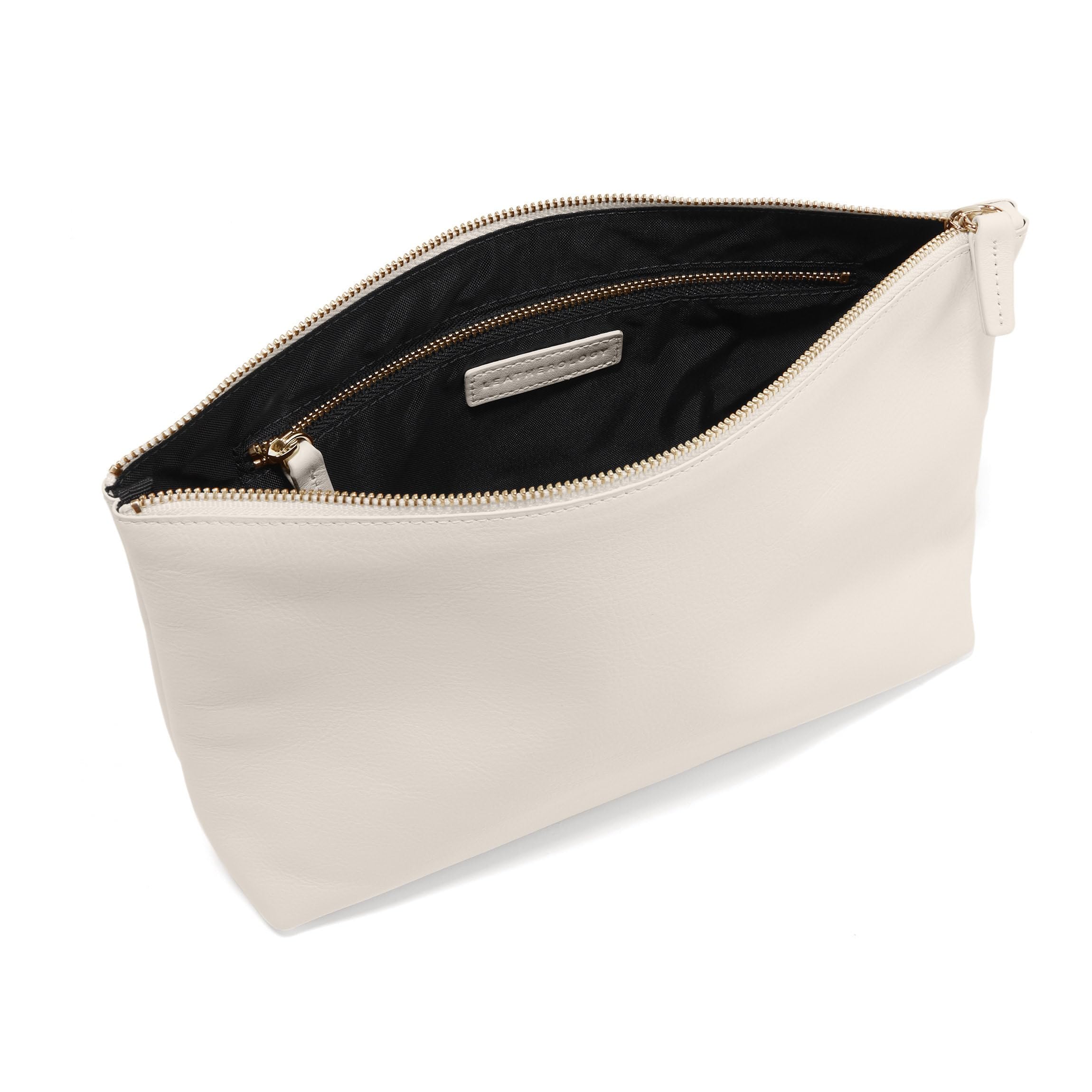 Leatherology Premium Ivory Leatherology Large Accessories Pouch - Perfect size for essentials, stands upright for easy access, metal zip closure
