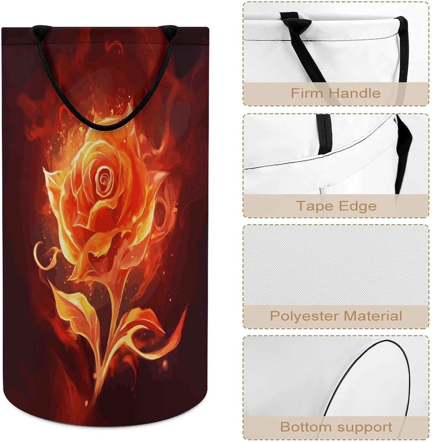 Flame Rose Laundry Basket Dirty Clothes Bin, Waterproof Laundry Hamper, Laundry Bag, Clothes Hamper Stands for Bedroom, Towels,Clothings image 4