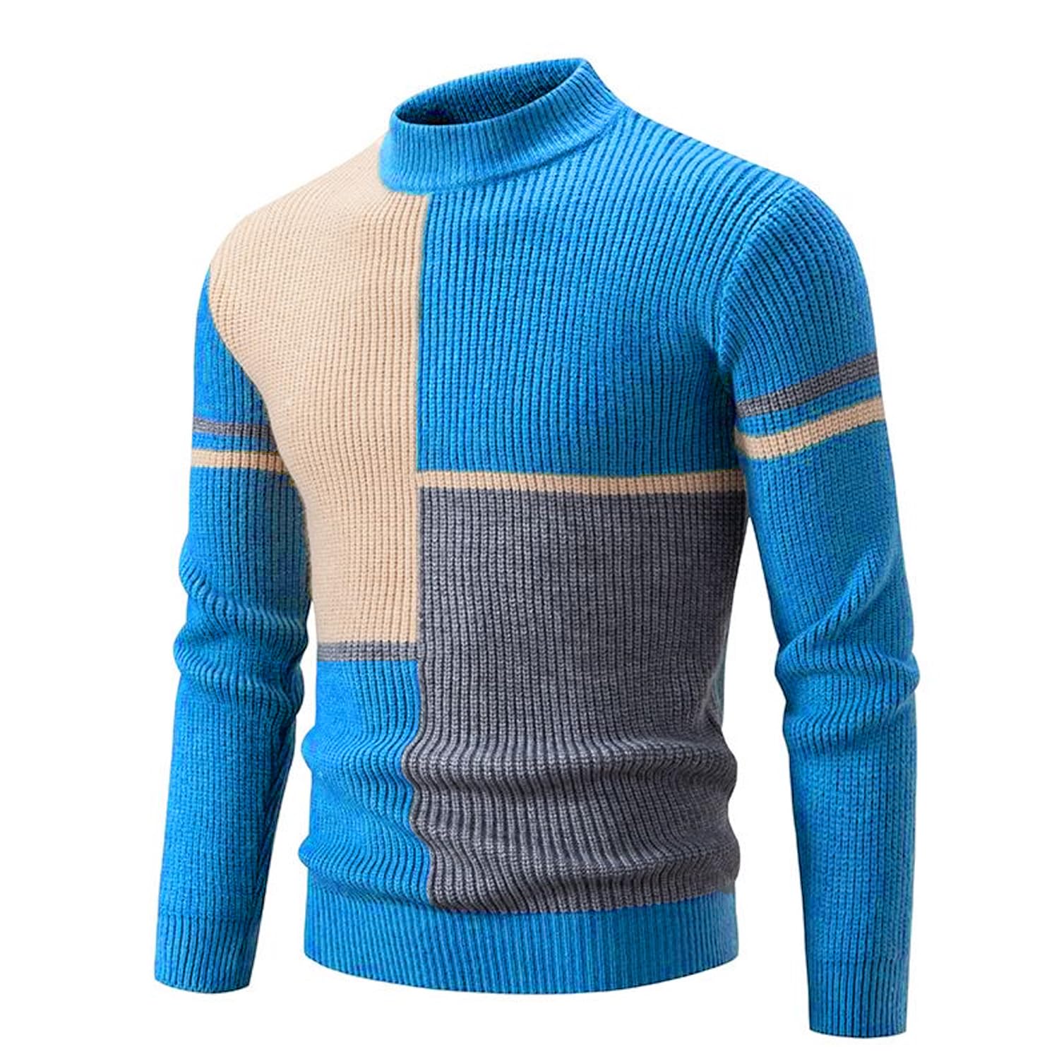 crazy bean Maglione Uomo Invernale Collo Rotondo Maglia Dolcevita Patchwork Felpa Lupetto Lupetto a Maglia Slim Fit