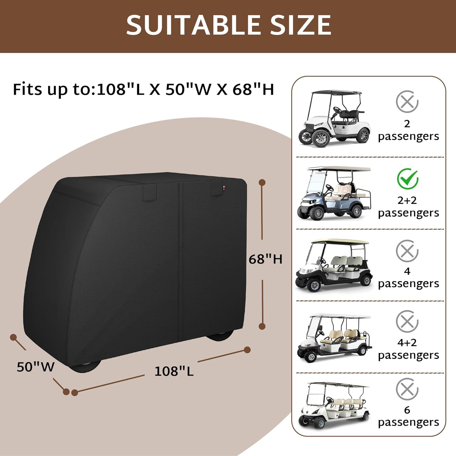 iBirdie 2+2 Passenger Golf Cart Cover for Club Car EZGO Yamaha Outdoor Golfcart Waterproof and Weatherproof Heavy Duty 600D Covers