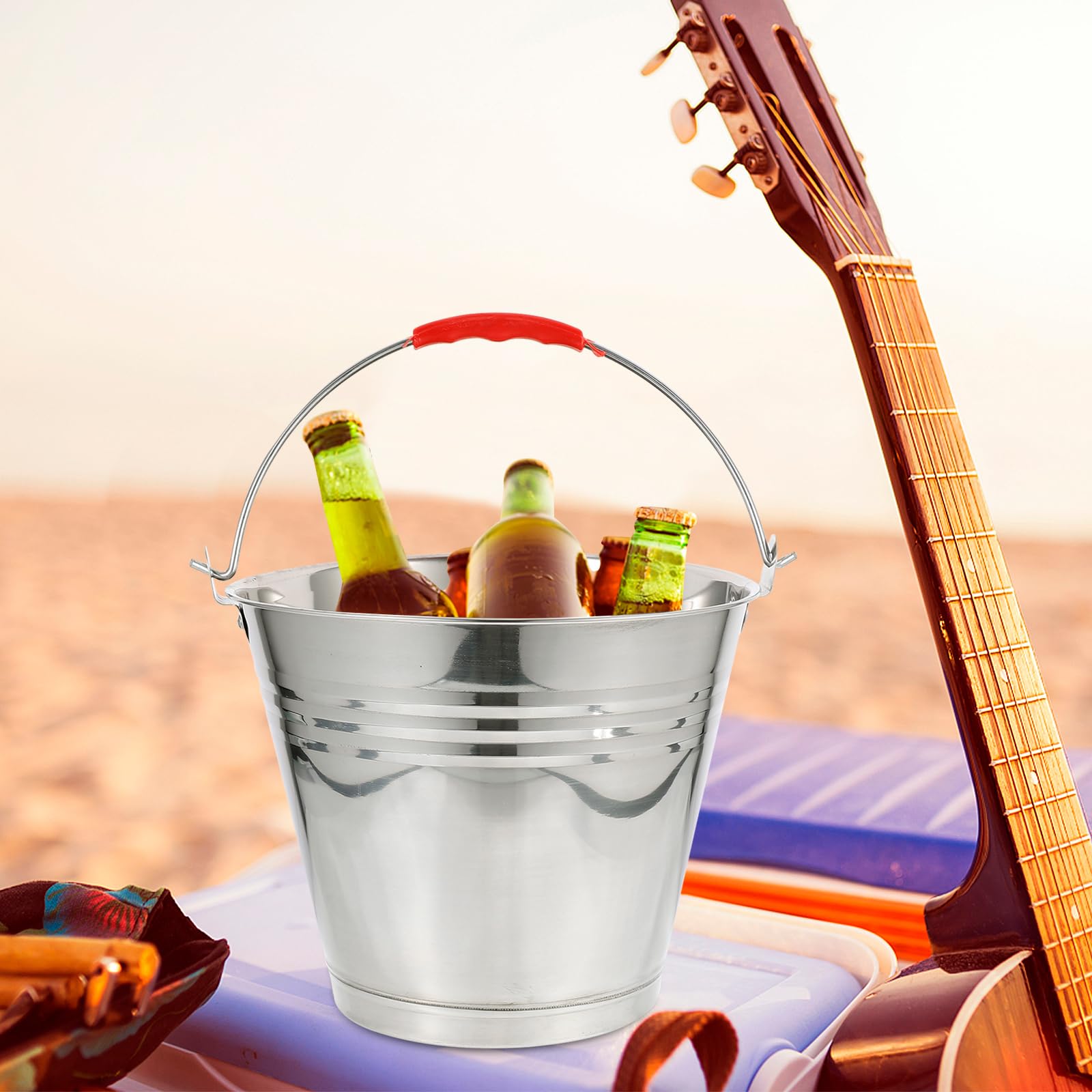 SOLUSTRE Stainless Steel Bucket Compost Can Stainless Steel Pail 1.32Gallon Bucket with Lid Stainless Steel Water Bucket Galvanized Vase Portable Water Bucket Plastic High Capacity Steel Drum