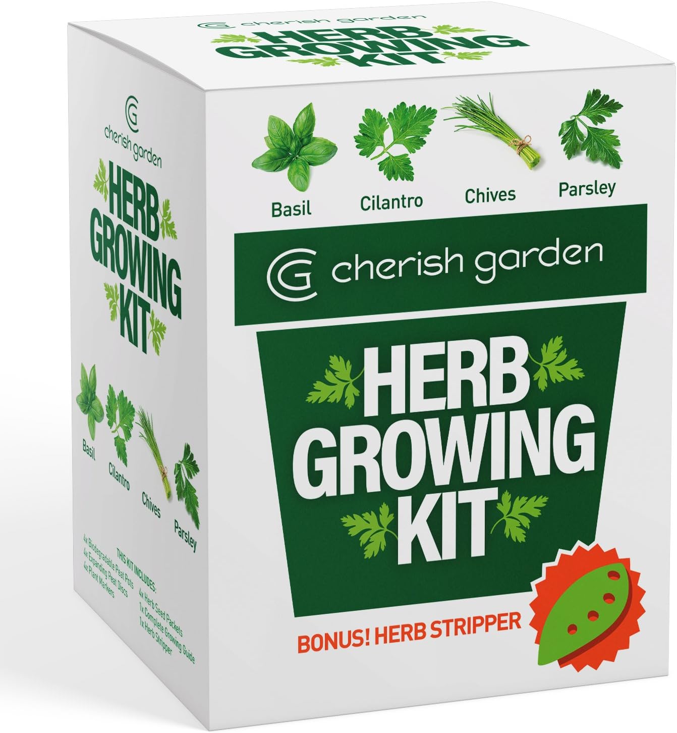 Herb Garden Starter Kit Indoor - DIY Kit for Growing Basil, Cilantro, Parsley, Chives from Seeds - Complete Guide & Bonus Herb Stripper - Indoor Herb Garden by Cherish Garden