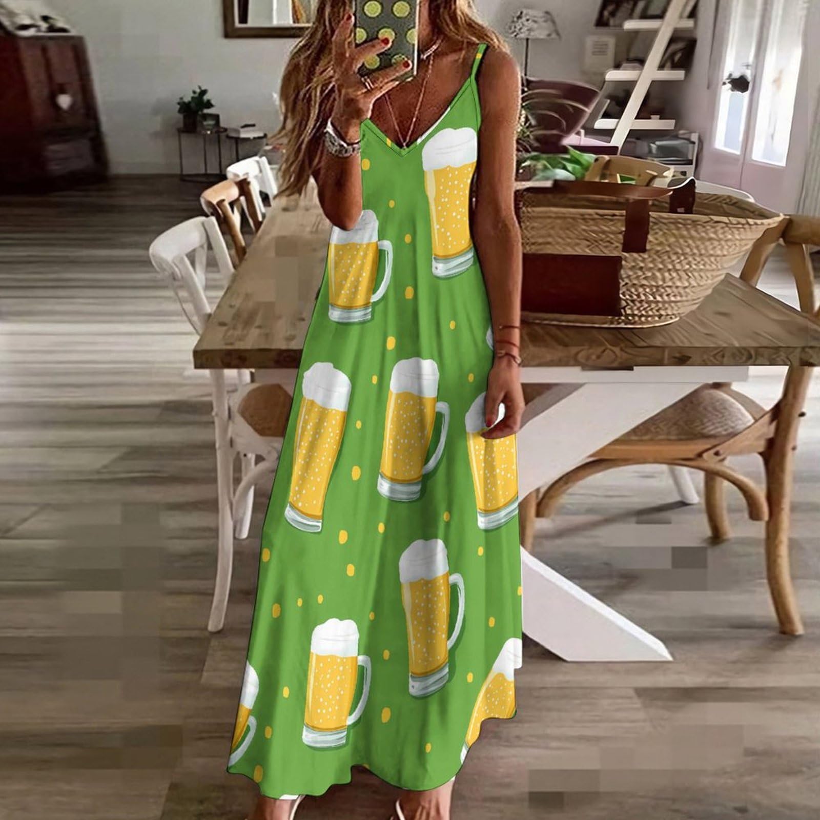 Beer Mugs - Vestido largo para mujer, estilo casual, con tirantes delgados, para verano, playa, vestido largo