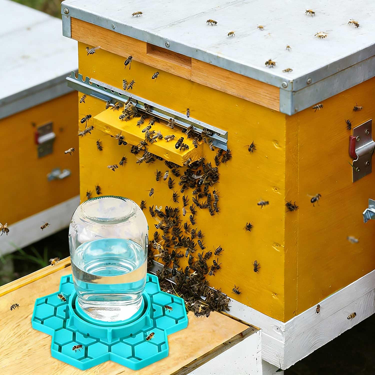 2 Pack Silicone Bee Watering Station for Garden,Bee Feeder and Waterer Compatible with Regular & Wide Mouth Canning Jars,Honey Bee Feeder for Mason Jar (Blue) - Image 2