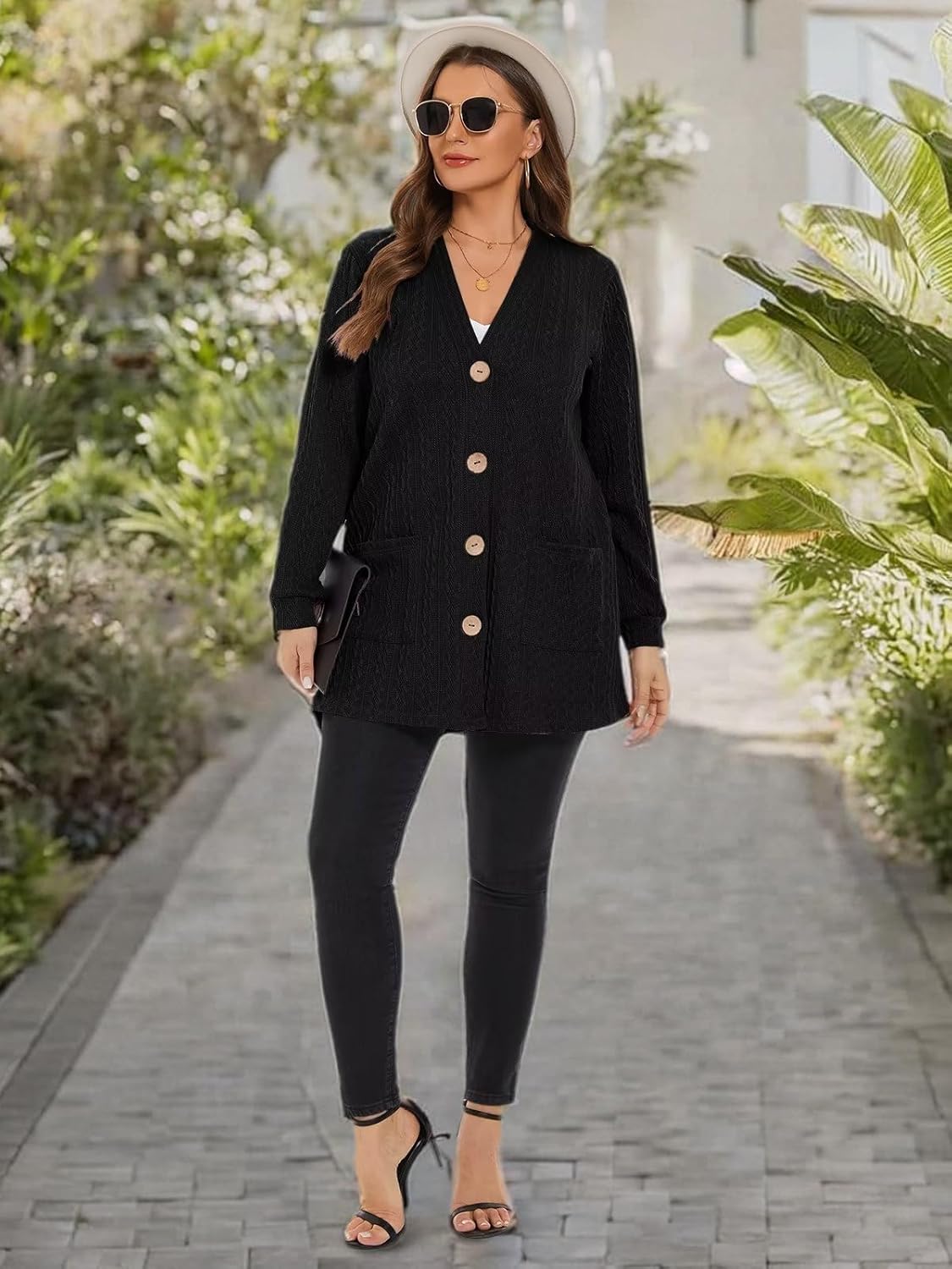 LARACE Open Front Cardigan for Women Cable Knit Sweater with Pockets Plus Size Long Sleeve Tops Button Down Winter Coat - Image 8