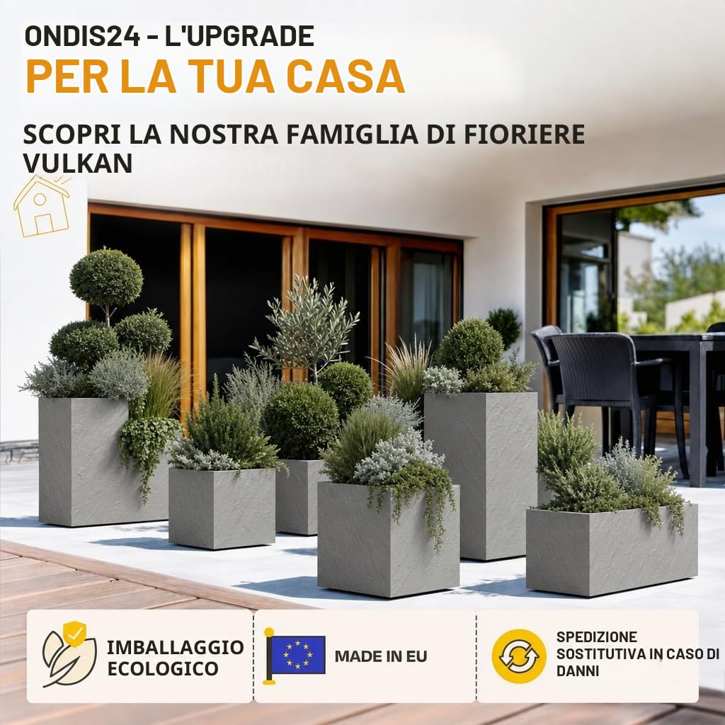 Ondis24 Vulkan Pierre Vaso da fiori, 100 cm, effetto ardesia con serbatoio d'acqua, resistente all'inverno (grigio chiaro)