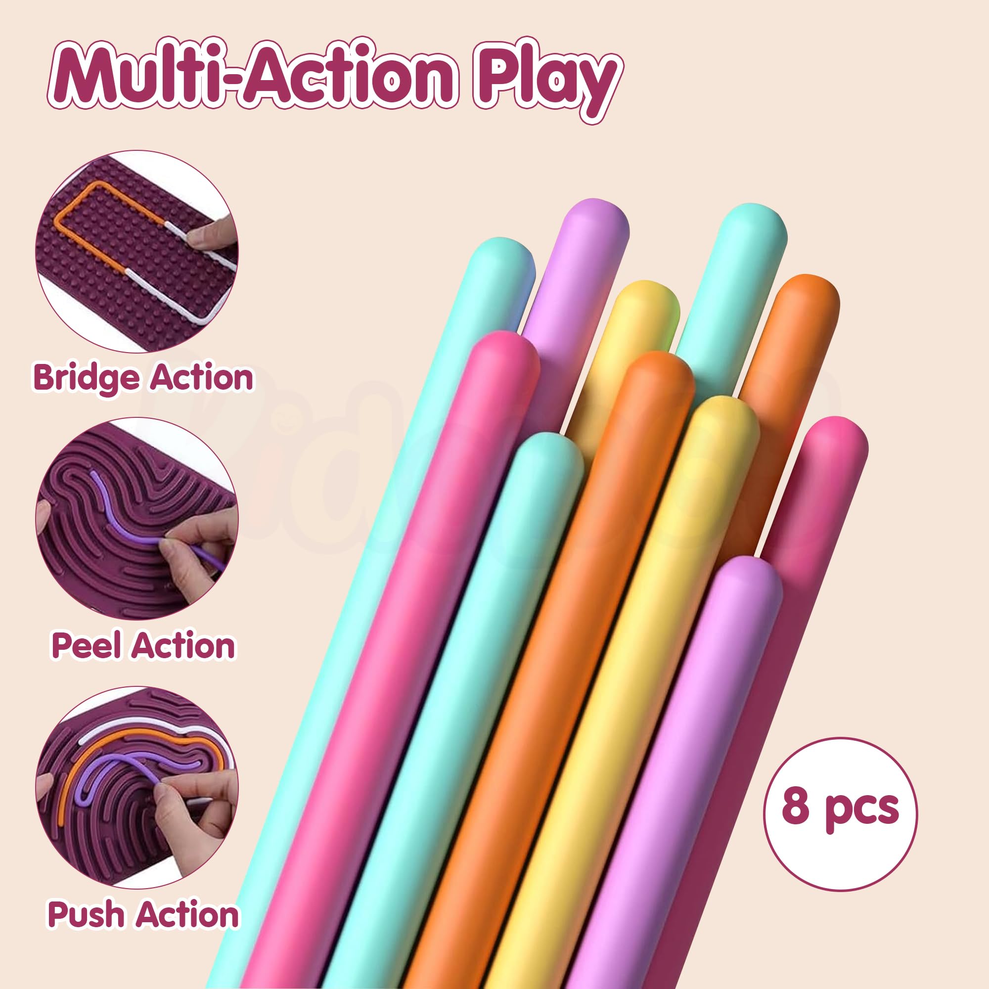Kidology Sensory Fidget Board Toys for Kids | Silicone Sensory Activity Board with Push, Peel & Bridge Actions | Calm Down, Travel, Stress Relief, Autism & ADHD Sensory Toy for Boys & Girls 4