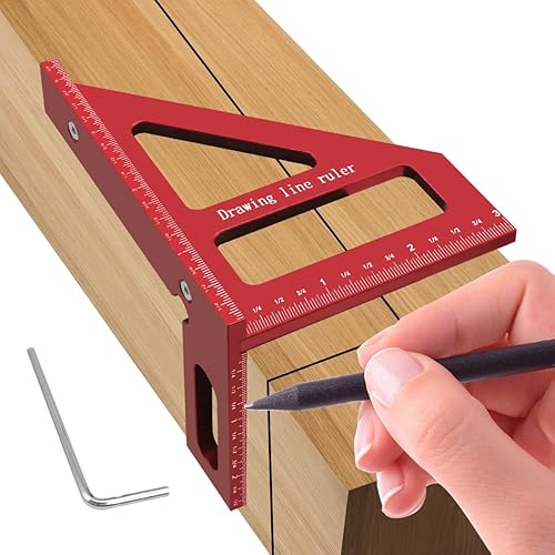 3D Multi-Angle Measuring Ruler 45/90 Degree Aluminum Alloy Woodworking Square Protractor Woodworking Tools Red
