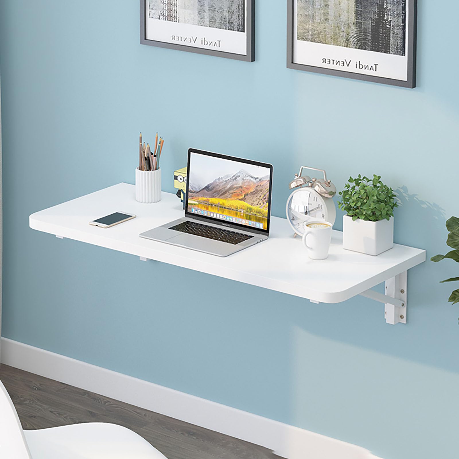 Bureau mural pliable blanc 50x40 cm avec motif feuilles