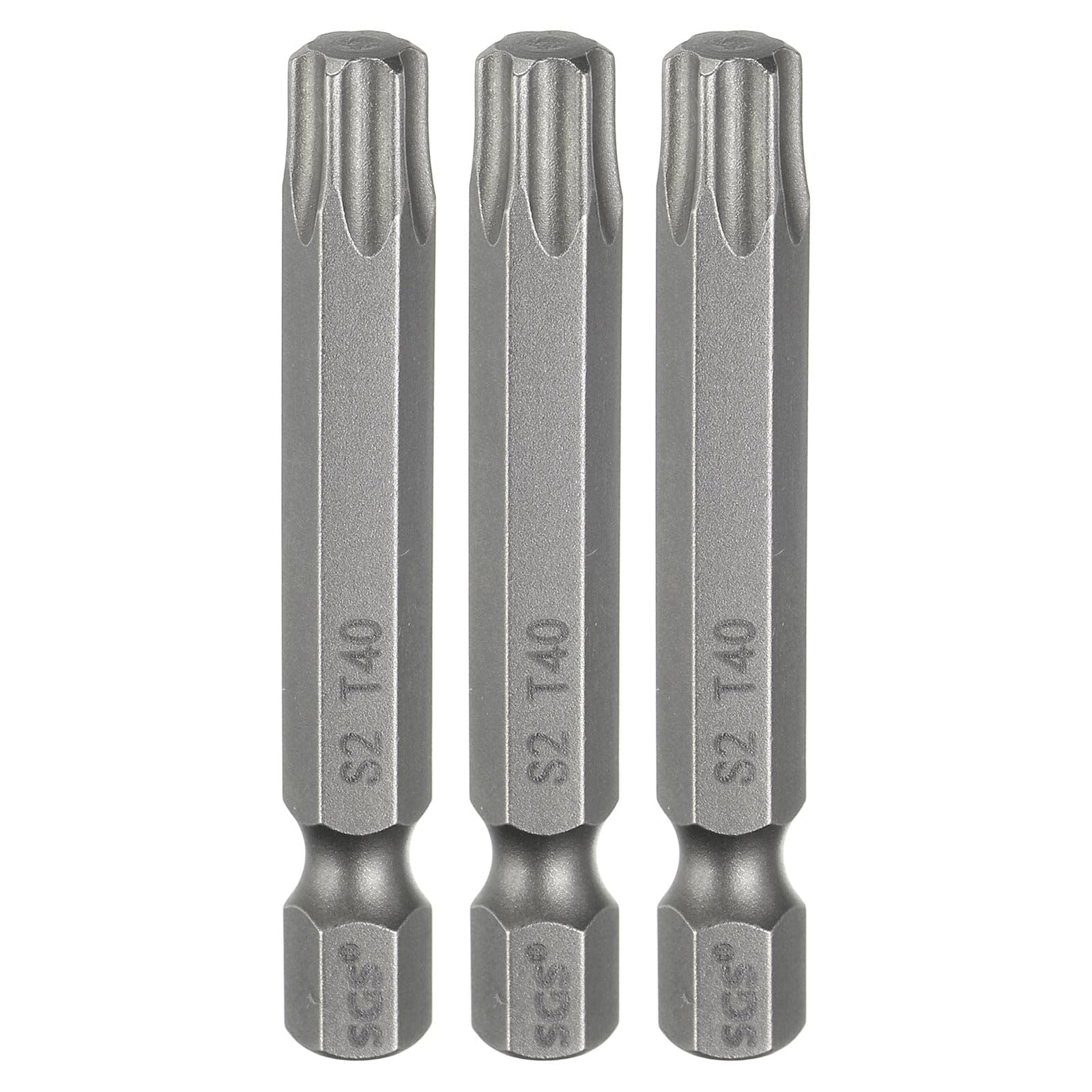 sourcing map 3pcs T40 Torx Head Screwdriver Bit 1/4" Hex Shank 2" (50mm) Long Magnetic No Hole Tip Tamper Proof 6 Point Star Screw Driver Drill Bits S2 Steel Industrial Power Screwdrivers