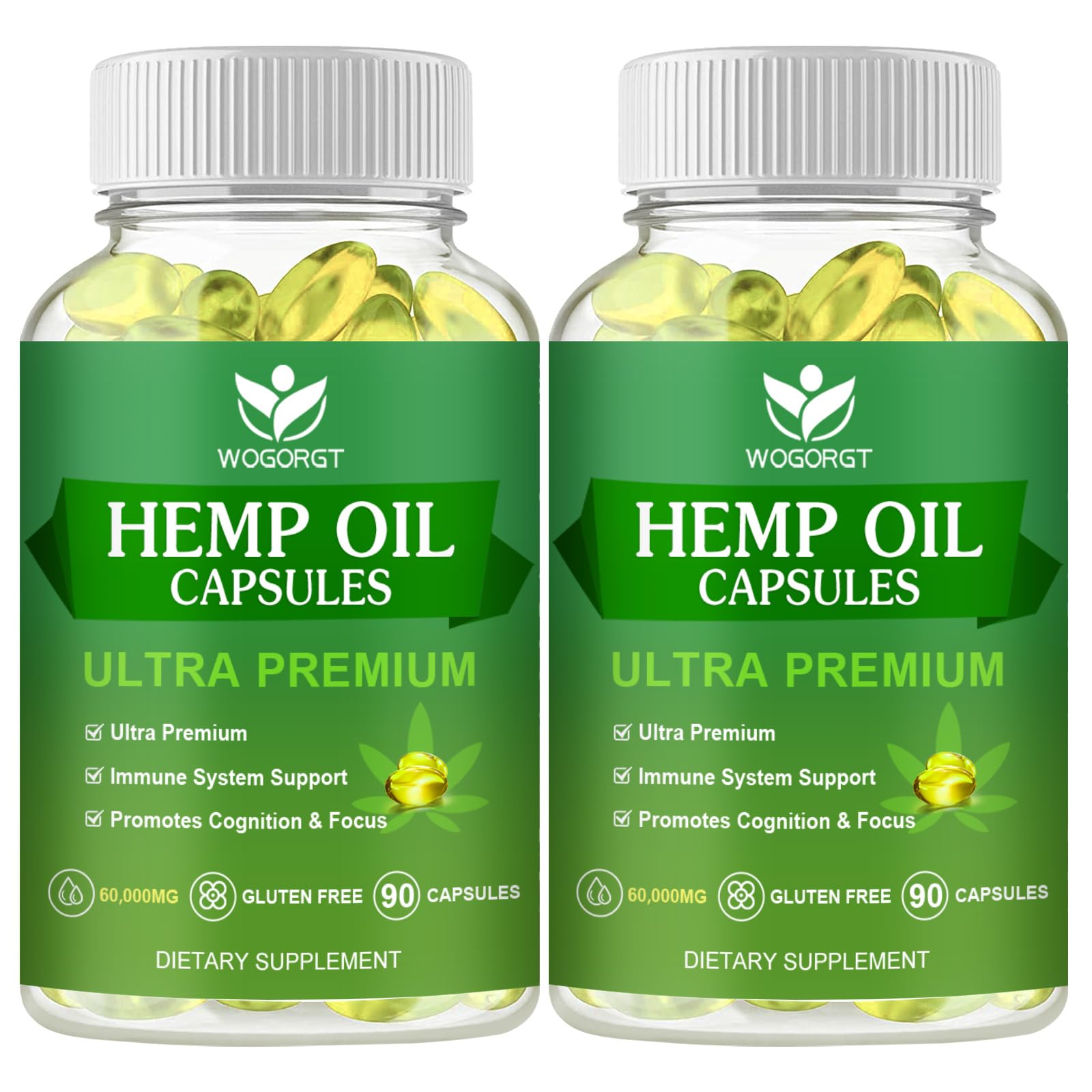 Hemp Oil Capsules, 60,000 Maximum Strength, Immune Support, 90Ct (2Pack)