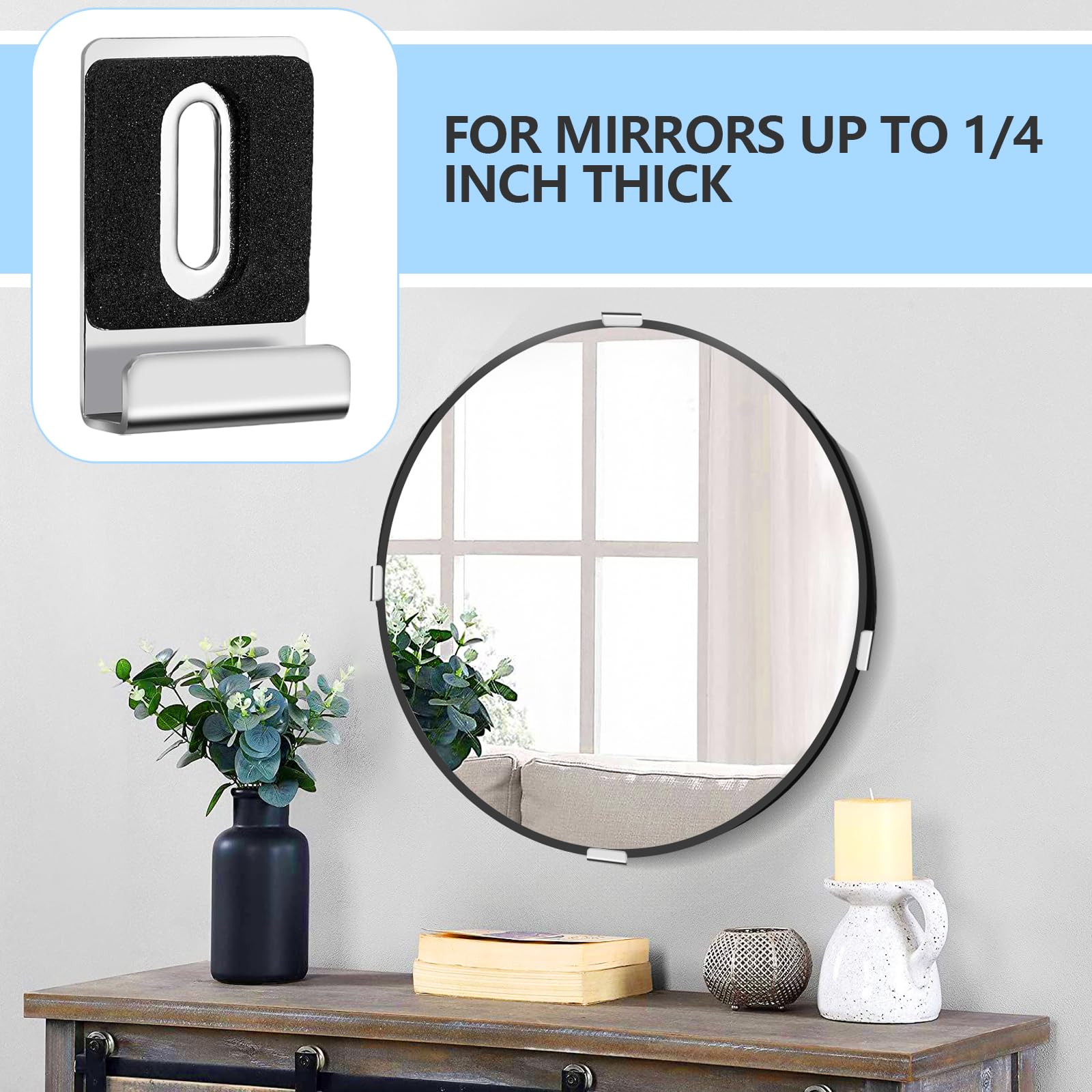 6 Pack Stainless Steel Mirror Clips Hanging Kit Wall Mount Brackets with Screws Heavy Duty Anti-Rust Fixings for Picture Frameless Mirrors in Bathroom & Kitchen Ceramic Tile - Image 3