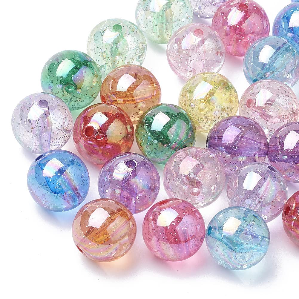 BB Beadthoven 100pcs 20mm Chunky Bubblegum Beads, Glittery Beads Transparent Crystal Acrylic Mix Color Colorful Gumball Round Spacers for Jewelry Making Necklace Pen Keychain Supplies