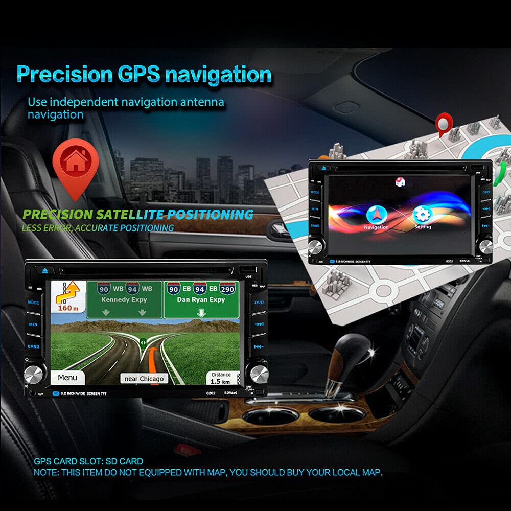 Riloer Doppio lettore DVD portatile per auto, con touchscreen digitale HD da 6,2 pollici, antenna stereo, Bluetooth integrato, microfono, chiamate in vivavoce, navigazione GPS