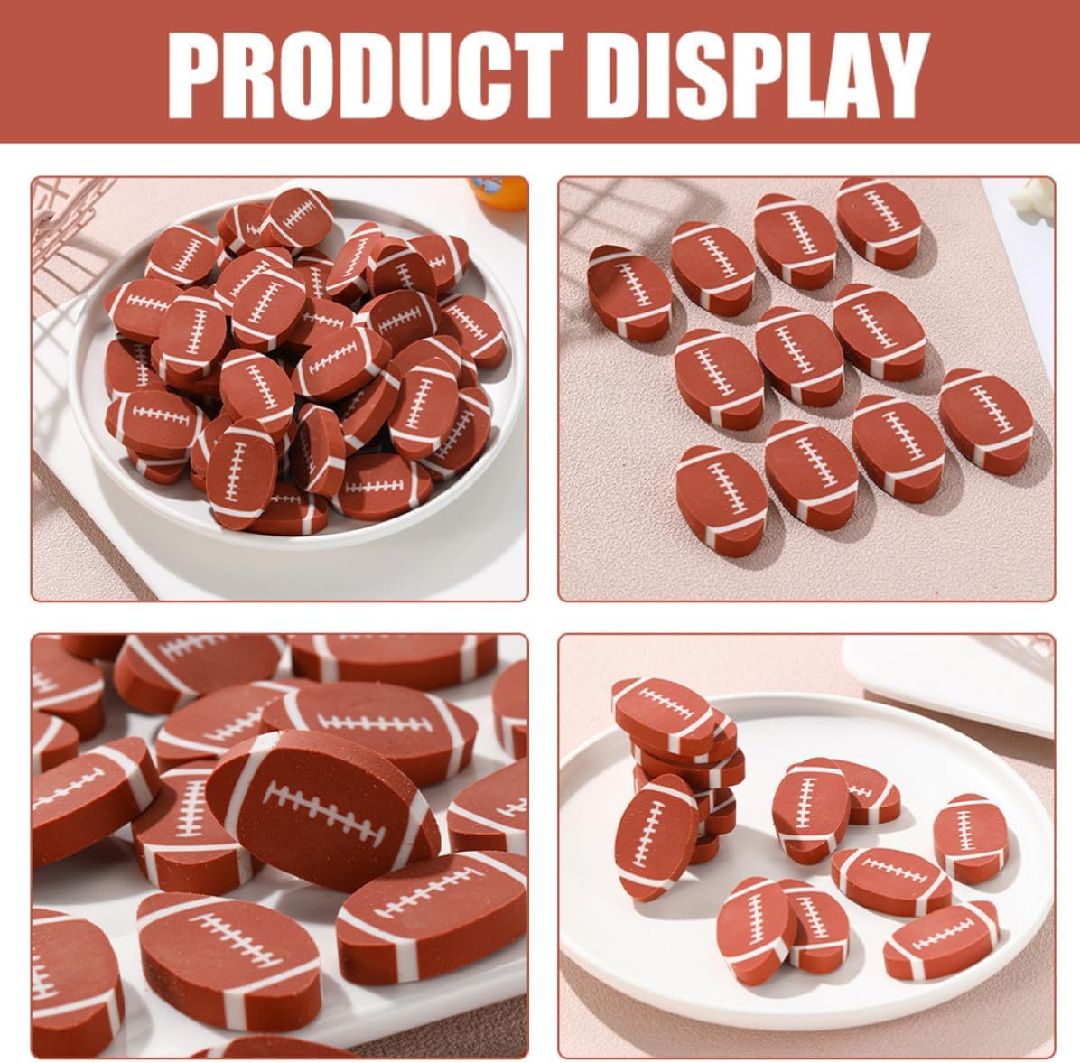 100pcs Rugby Eraser TPR Brown Creative Pencil for Drawing Writing