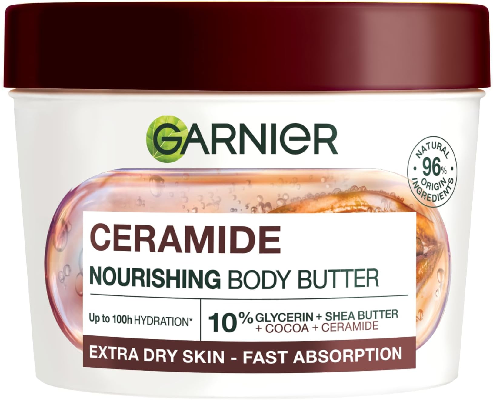Garnier - Body Superfood - Repairing Body Cream - 48H Hydration - Vegan & 97% Natural Origin Formula - Cocoa Butter & Ceramide - For Dry Skin - 380 ml
