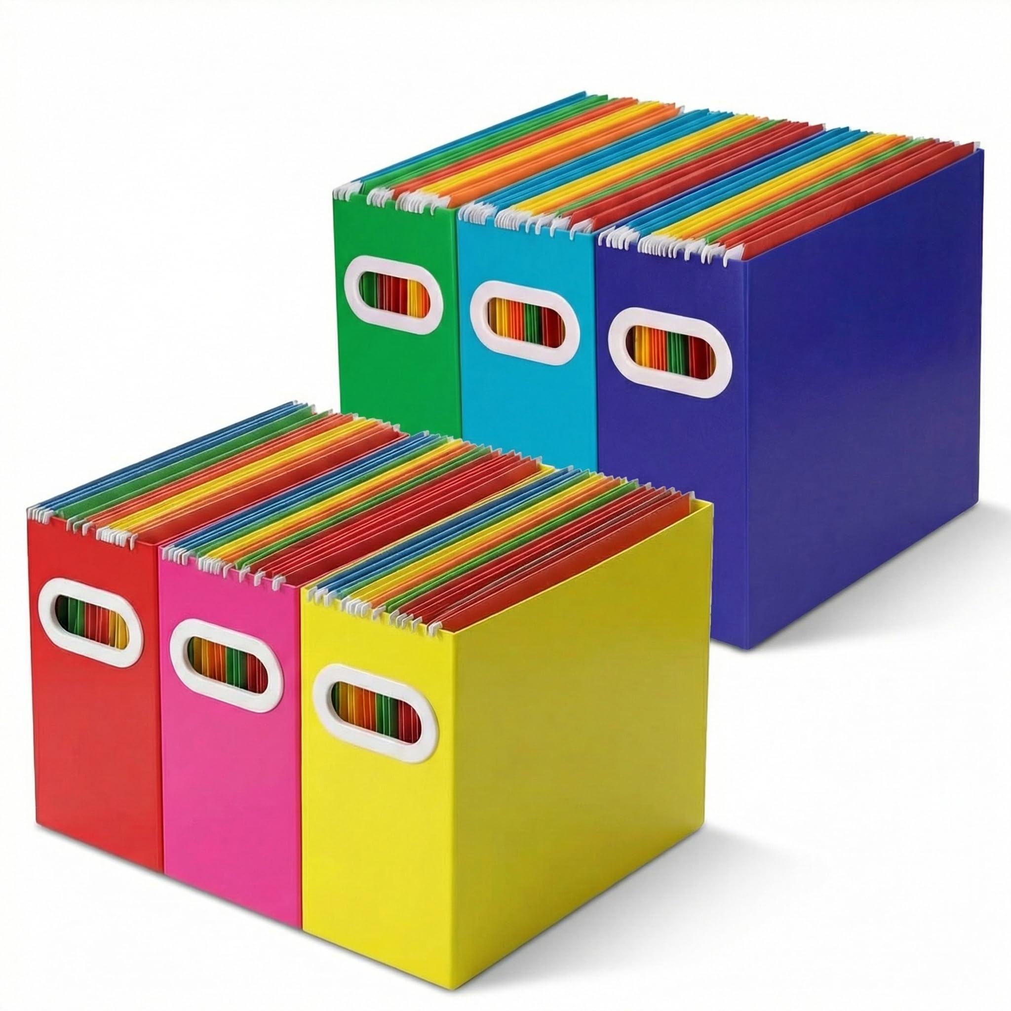 Papertide Hanging File Organizer Box, 6 Pack Colorful Cardboard File Folder Holder for Letter Size, Portable Desk Document Storage with Handles, for Office,Home,School