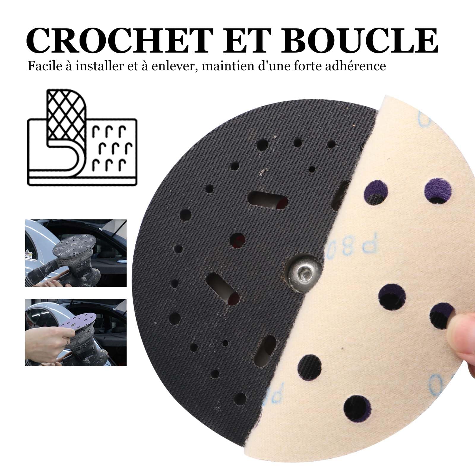 Disques de Ponçage de 150 mm, 100 Disque Abrasif 150mm, 10 Disques de Papier de verre à crochet et boucle à grains Mixtes 40/60/80/120/180/240/320/400/600/800 Pour Ponceuse Orbitale Aléatoire