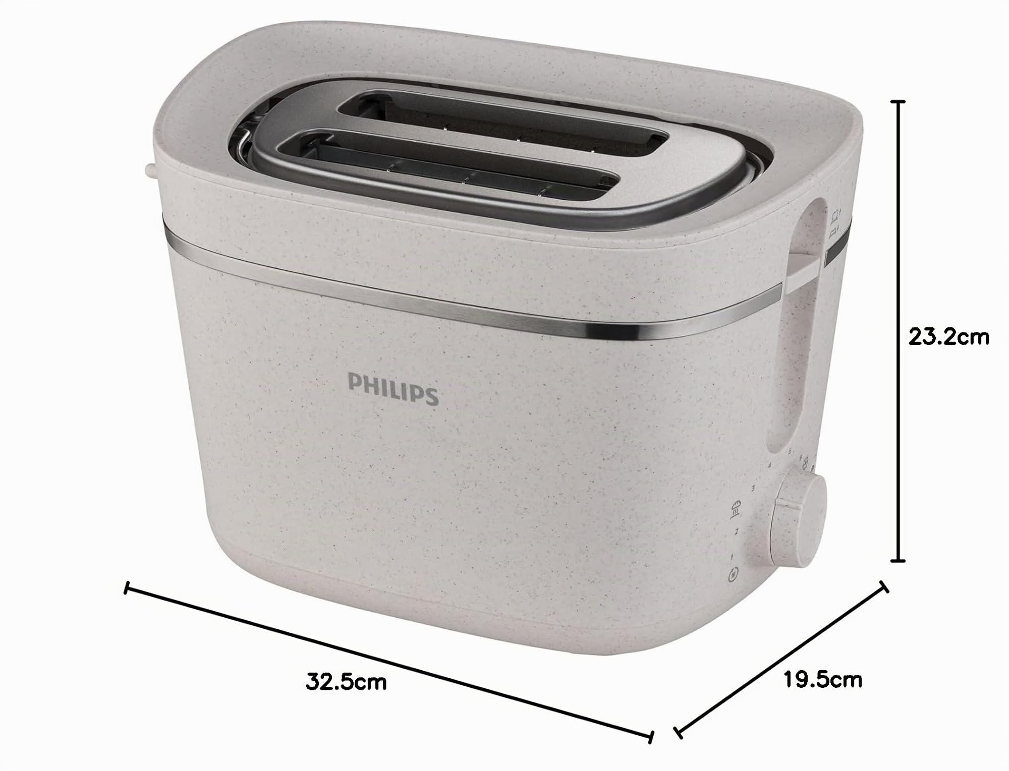 Philips Tostapane Eco Conscious, Plastica Bio al 100%, 8 Livelli di Doratura, Scaldapanini Integrato, Raccoglibriciole Rimovibile, Crema (HD2640/10)