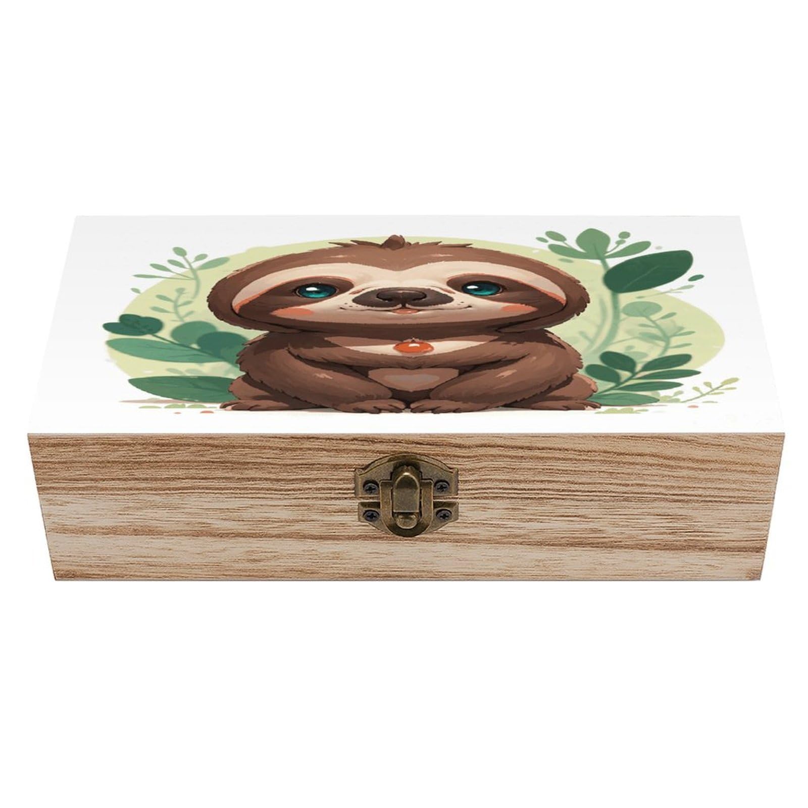 VstaDank Cute Cartoon Sloth Wooden Storage Box Vintage Style Wooden Storage Case with A Hinged Lid Memory Treasure Boxes Decorative Jewelny Photos for Organizer 7.9 * 3.7 * 2.3 Inch