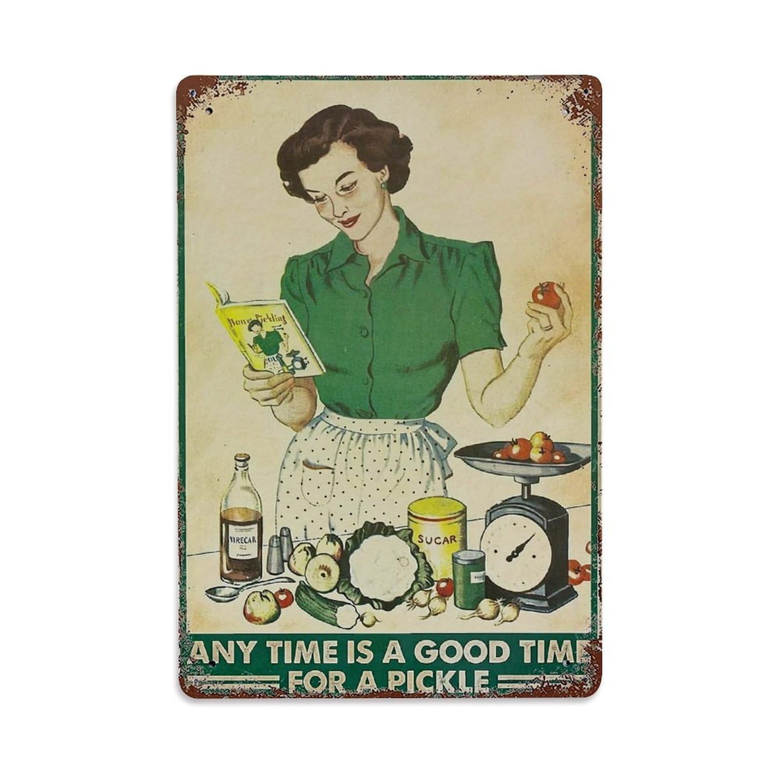 Jdfenggu Vintage Kitchen Scene Woman Cooking Retro Metal Tin Sign, Decor Art Poster For Bar, Home, Man Cave, Kitchen, Laundry Room Gift 8X12inch