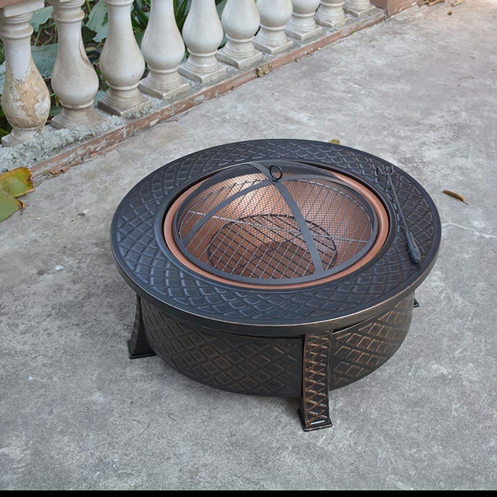 Braciere da Esterno Falò a Legna Patio Griglia a Carbone Braciere per griglia Esterna Griglia a Carbone Senza Fumo con Schermo antiscintilla Poker e Copertura per Camino Griglia PE