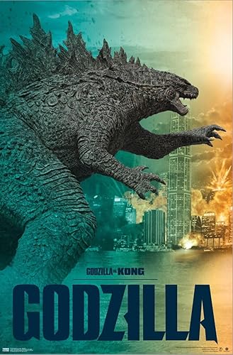 Vista 2 de Trends International Godzilla vs Kong - Póster de pared Godzilla, 22.37 x 34.00 pulgadas, lienzo estirado