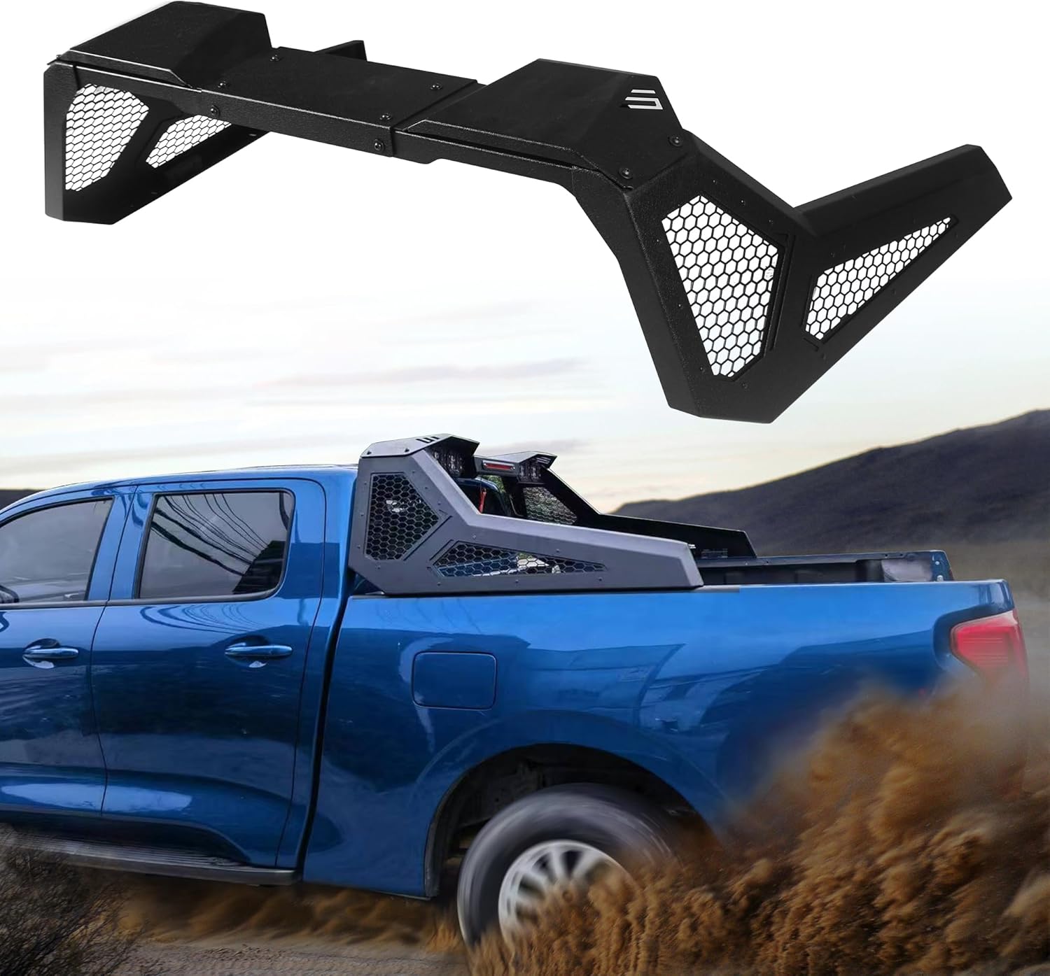 Roll Bar for Universal Pickup Truck, Extendable Chase Rack Sports Bar Roll Cage Compatible with F150 Sierra Silverado Ram Tundra Gladiator Tacoma, Include 4 Tail Lamp, Matte Black