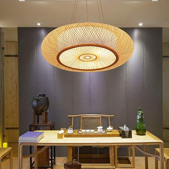 AUCF Retro bamboe webpatroon-lamp land plafondlamp natuurlijke vintage geweven rotan plafondlamp hanglamp kroonluchter theesalon verlichting lamp restaurant balkon gang plafond licht decoratieve lamp 40 cm photo 3