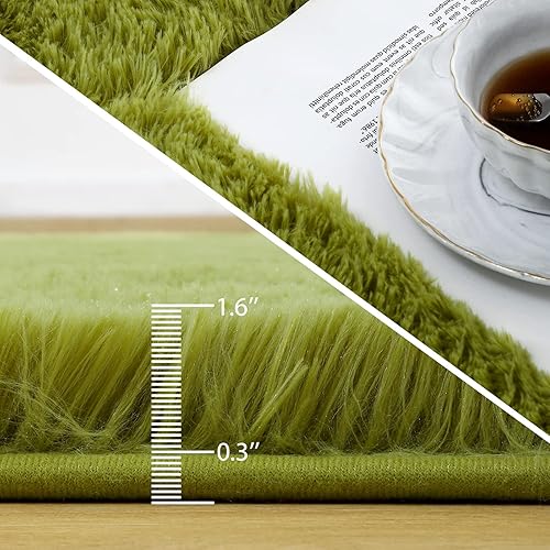 Miniatura 5 de Kelarea Alfombra lanuda súper suave y esponjosa, 3 x 5 pies, color verde hierba, moderna, para interiores, para sala de estar, dormitorio,