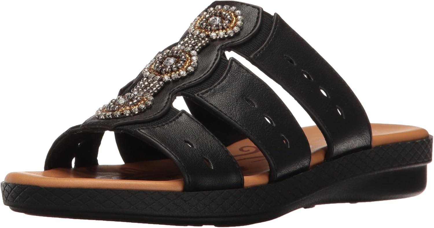 Easy Street Women's Nori Flat Sandal, Black, 6 2W US