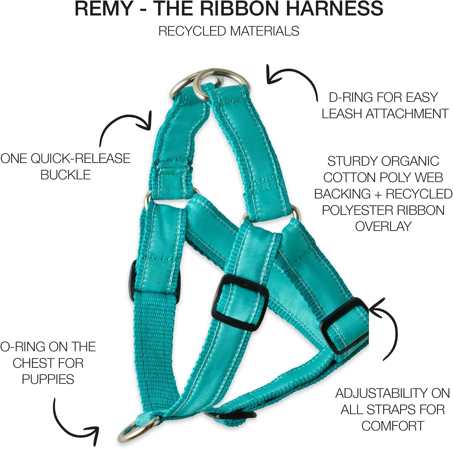 Pet Passion REMY - THE Recycled Ribbon Harness, Turquoise, Small