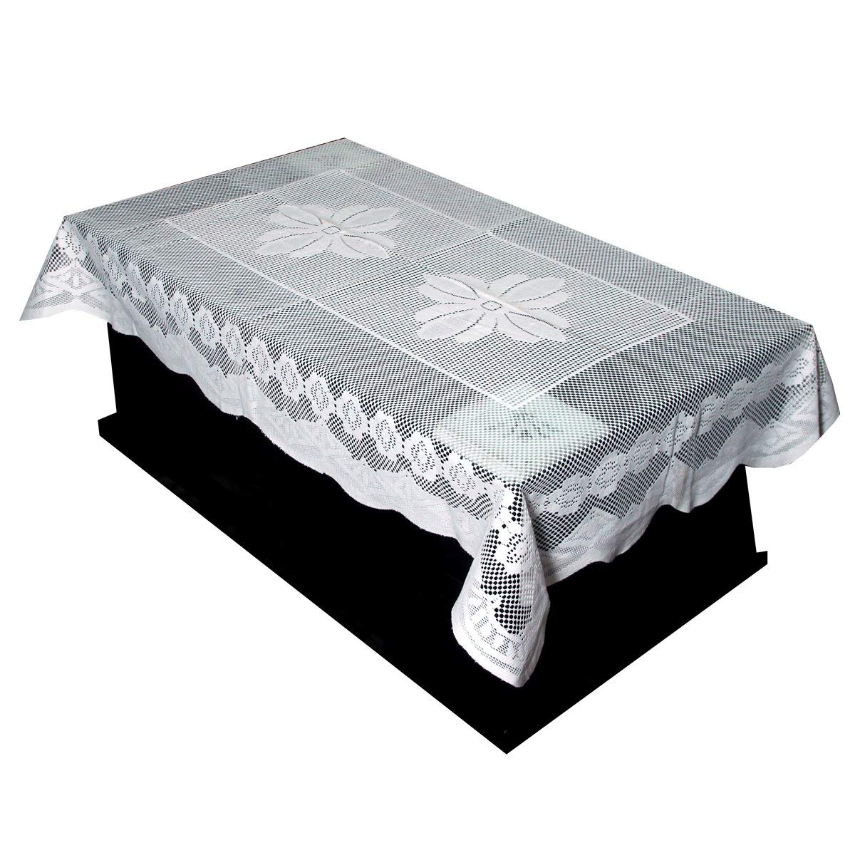 Kuber Industries Floral Design Croshia Cotton 4 Seater Centre Table Cover 60"x40"(White) - CTKTC45664