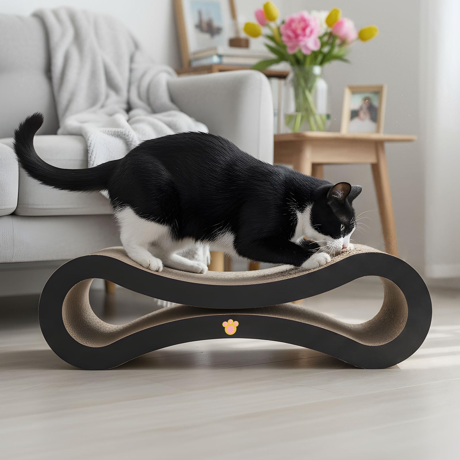 Skylos 50cm Extra-Long Cat Scratcher Lounger with Organic Catnip,Heavy-Duty Recyclable Cardboard Cat Bed,Scratch Pad,Brown