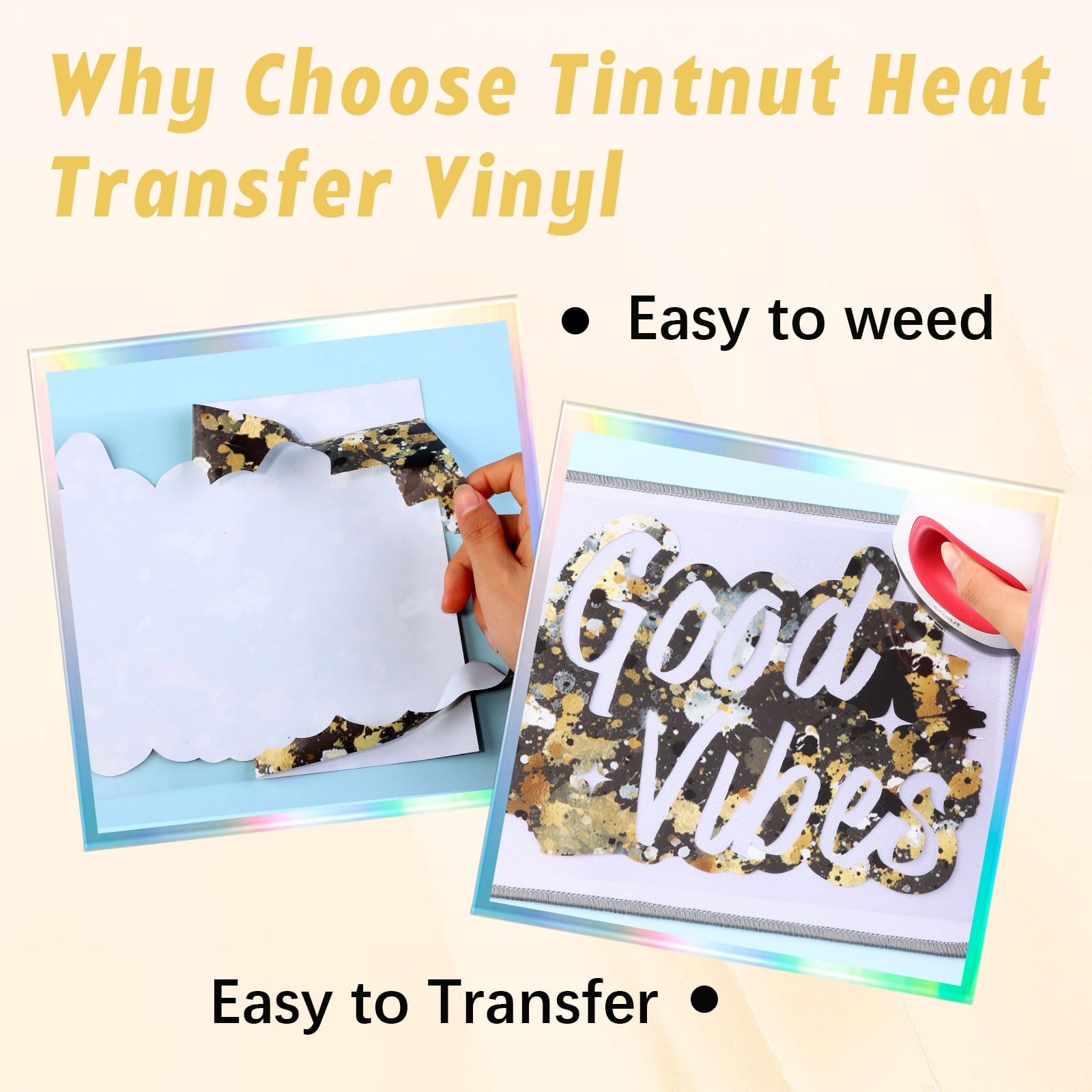 Tintnut Splash - Rollo de vinilo de transferencia de calor, 30,5 cm x 1,52 m, estampado de tinta de acuarela negra y dorada, vinilo para planchar, camisetas, sombreros, ropa, bolsas de lona para