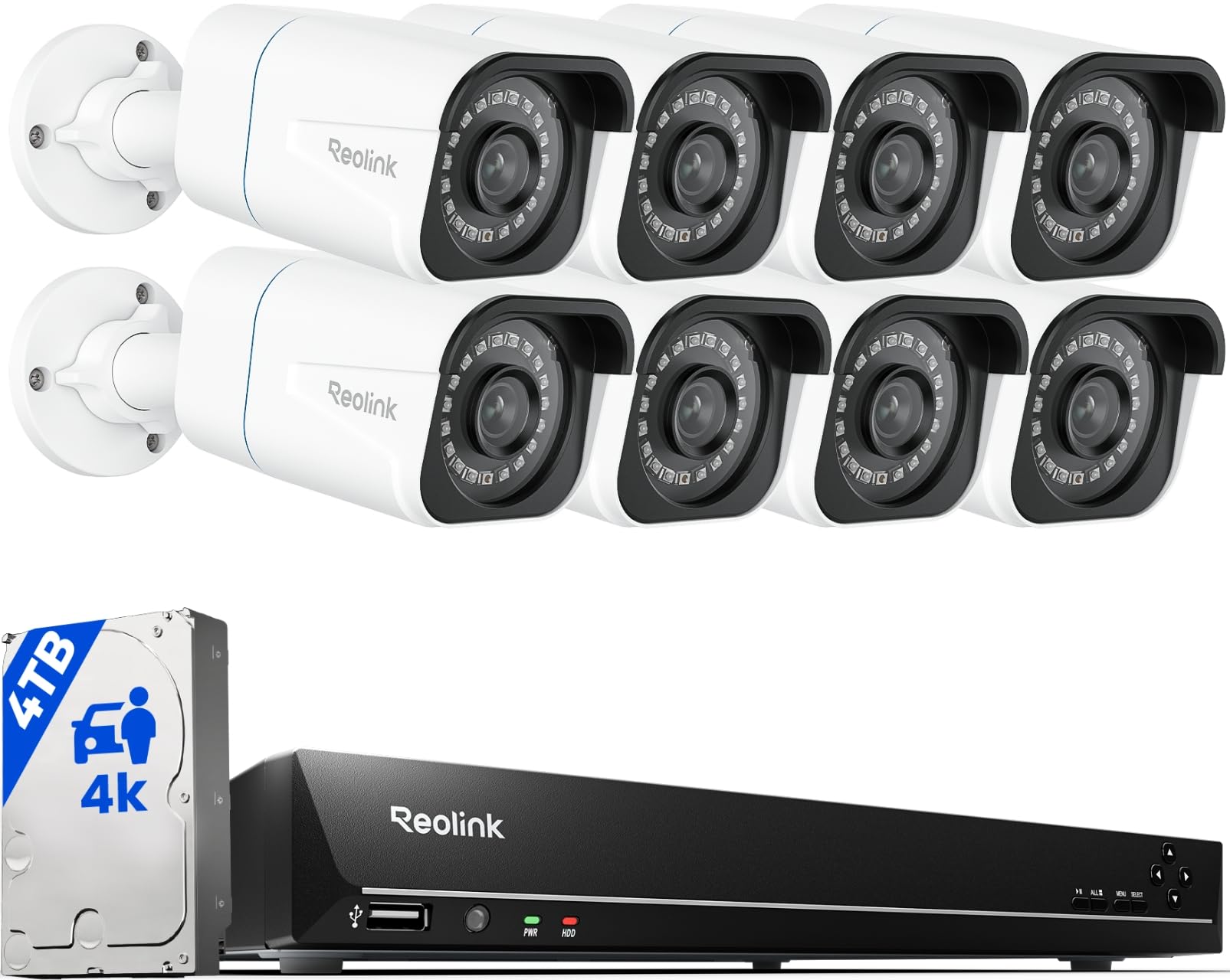 Reolink 4K Überwachungskamera Set, Videoüberwachung mit 8X 8MP PoE IP Kamera und 16CH 4TB HDD NVR, Personenerkennung und Fahrzeugerkennung, IP66, 30M IR Nachtsicht für Aussen, Innen, RLK16-800B8