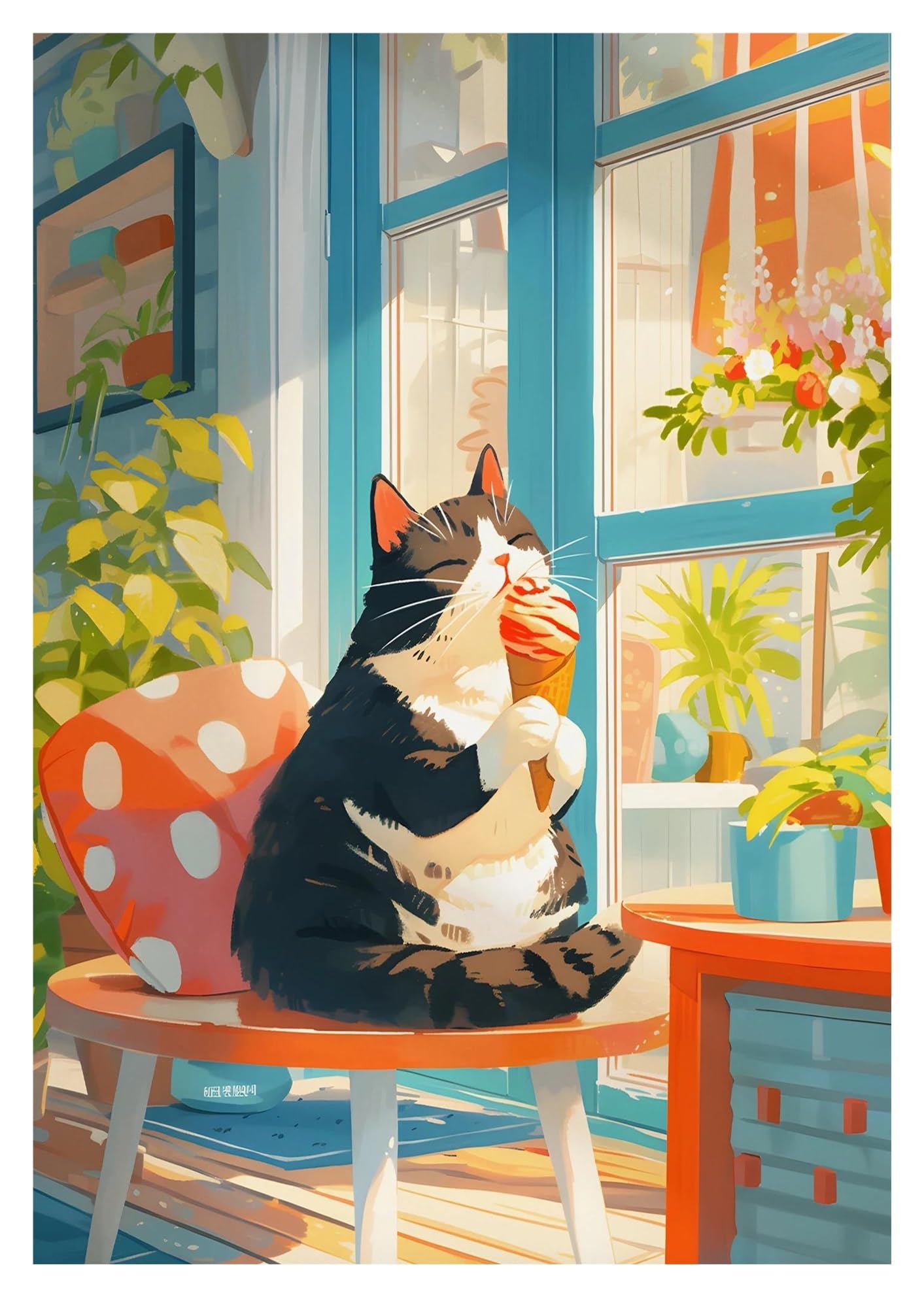 Pintura de pared de gatos blancos para dar vida y color a habitaciones oscuras o vacías