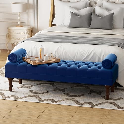 Miniatura 5 de Batohom Banco de 60.2 pulgadas, banco de terciopelo de tamaño grande para dormitorio, banco de ventana tapizado con botones, banco de entrada, banco
