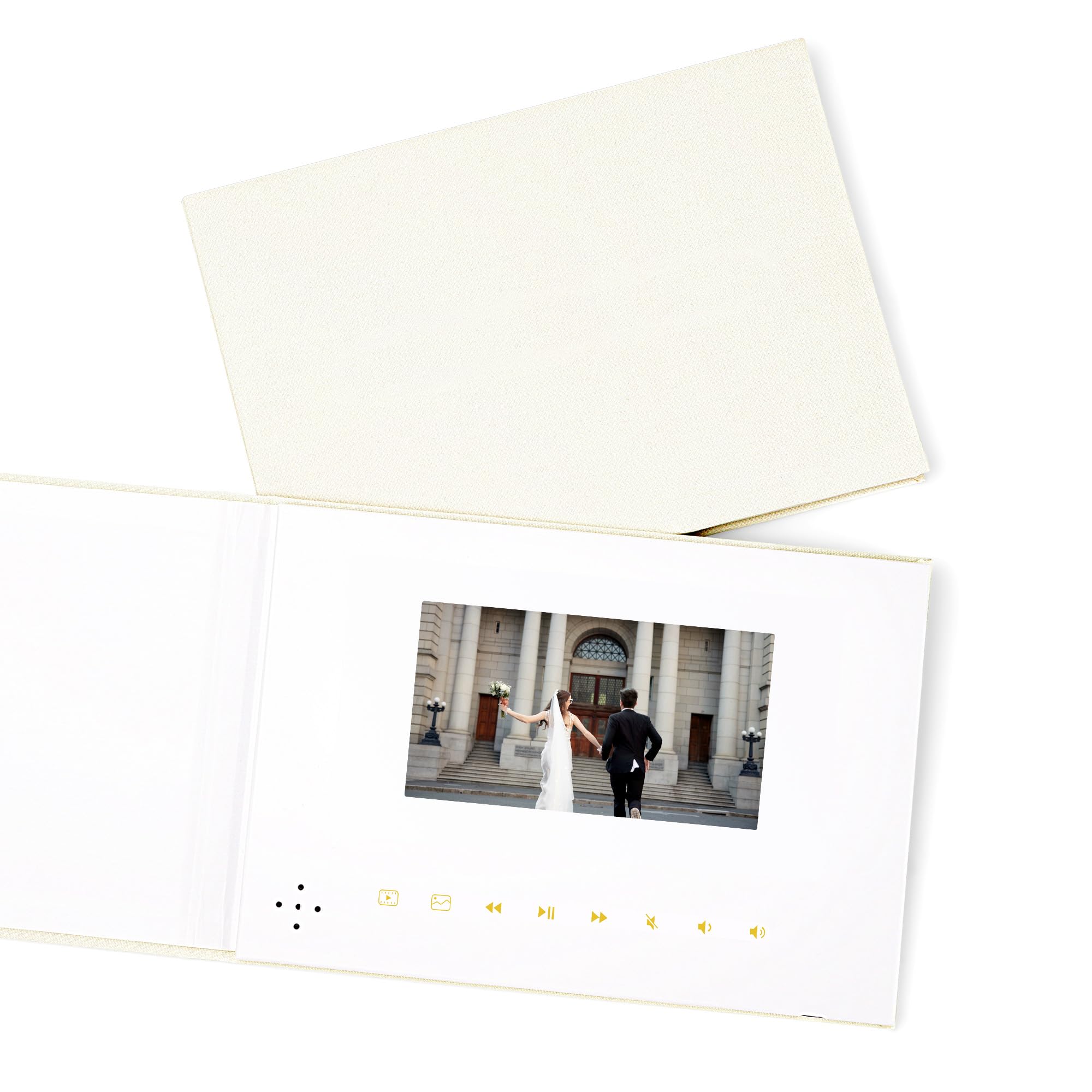 Luxury Linen Bound Video Book | Blank Cover | Customizable Video & Message | 5” IPS Display, Rechargeable Battery, 3-Hour Video Playback | Ideal for