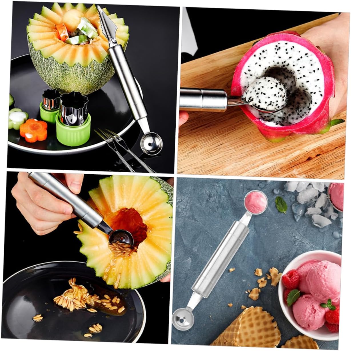 2pcs Melon Baller Scoop Double Head Stainless Steel Fruit Carver