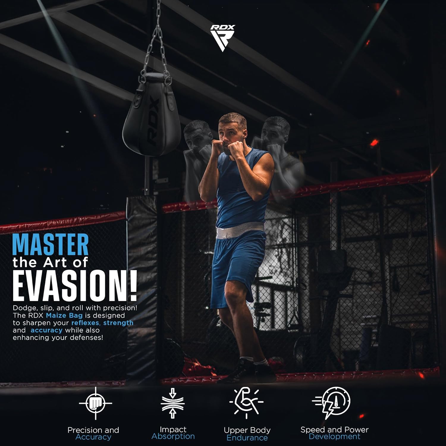 RDX 1.5FT Tear-Shaped Boxing Maize Bag with Chain & Gloves – Slip Bag for Uppercut, Hook, Reflex, Precision, Footwork & Punch Training – Hanging Slip Ball for MMA, Boxing, Muay Thai & Kickboxing - Image 3