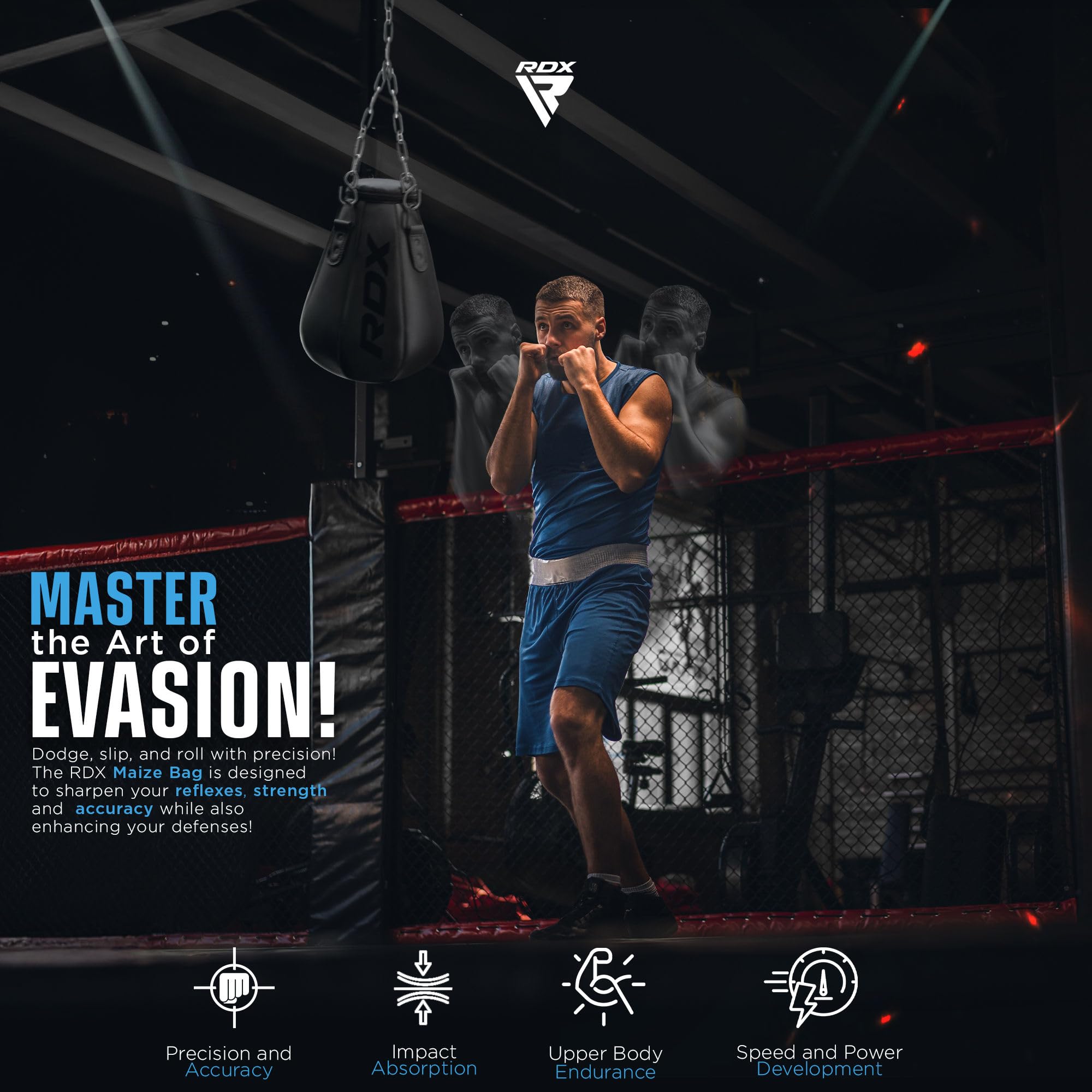 RDX 1.5FT Uppercut Pera Sacco da Boxe, Maya Hide Pelle Pesante Bag Set con Guantoni e Catena, Arti Marziali MMA Pugilato Muay Thai Kick Boxing, Casa Palestra Punch Sacchi Uomini Donne