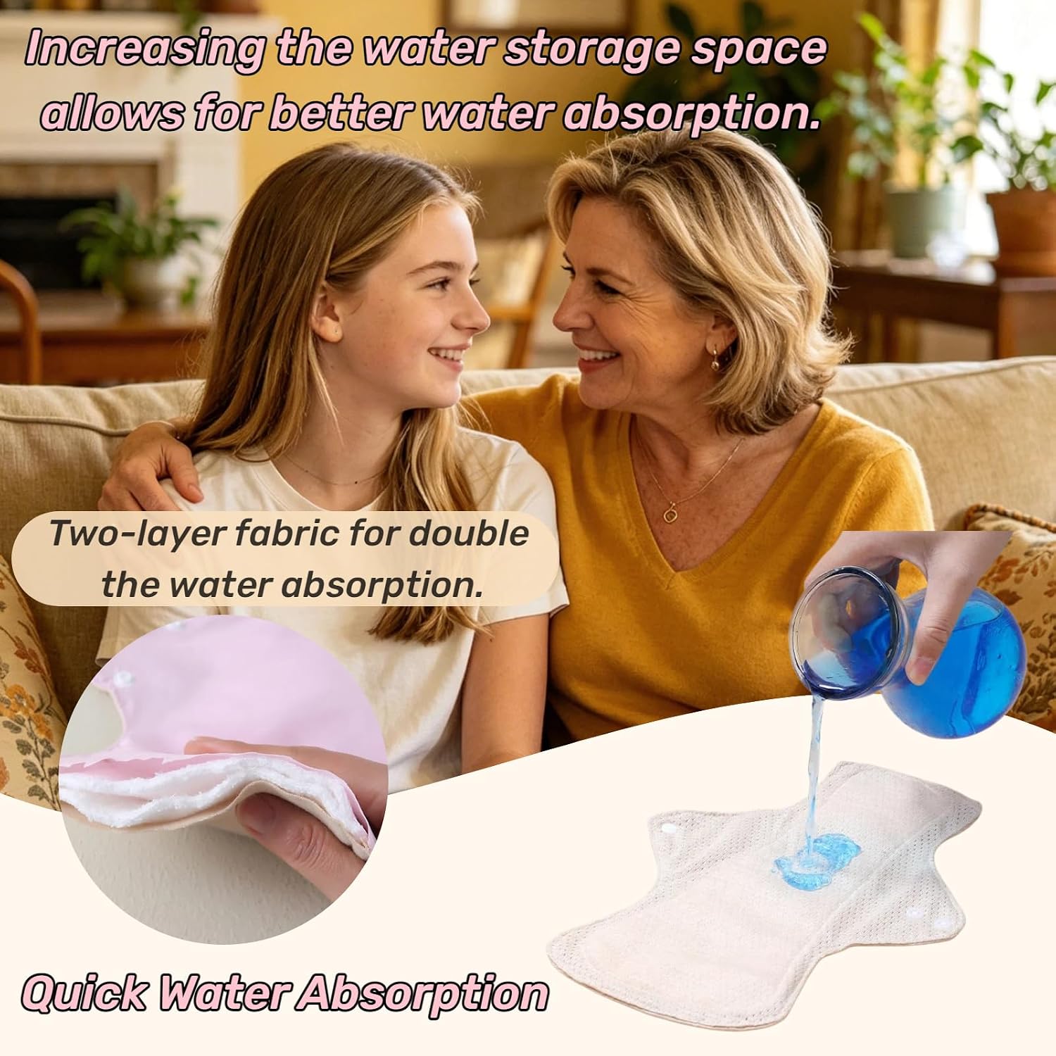 Reusable Sanitary Pads for Women,Cotton Cloth,Ventilation Holes,Machine Washable,5pcs+1 Storage Bag,Periods,Lightweight and Absorbent,Perfect for Summer,S