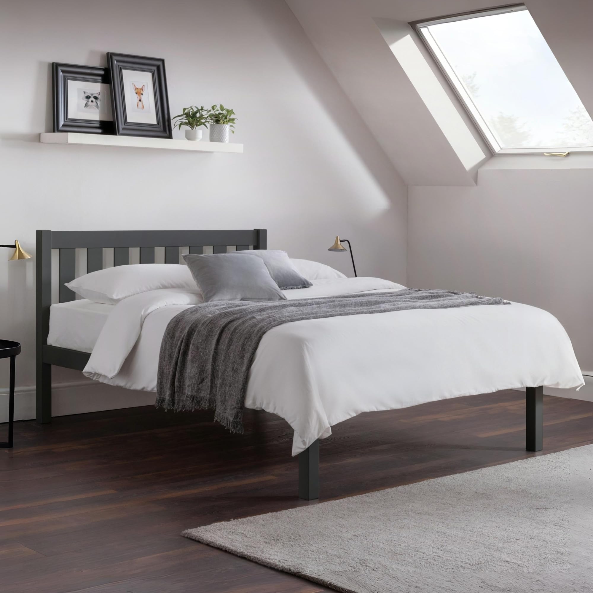 Julian Bowen Luna Bed, Double, Pine, Dark Grey - W144 x D201.5cm