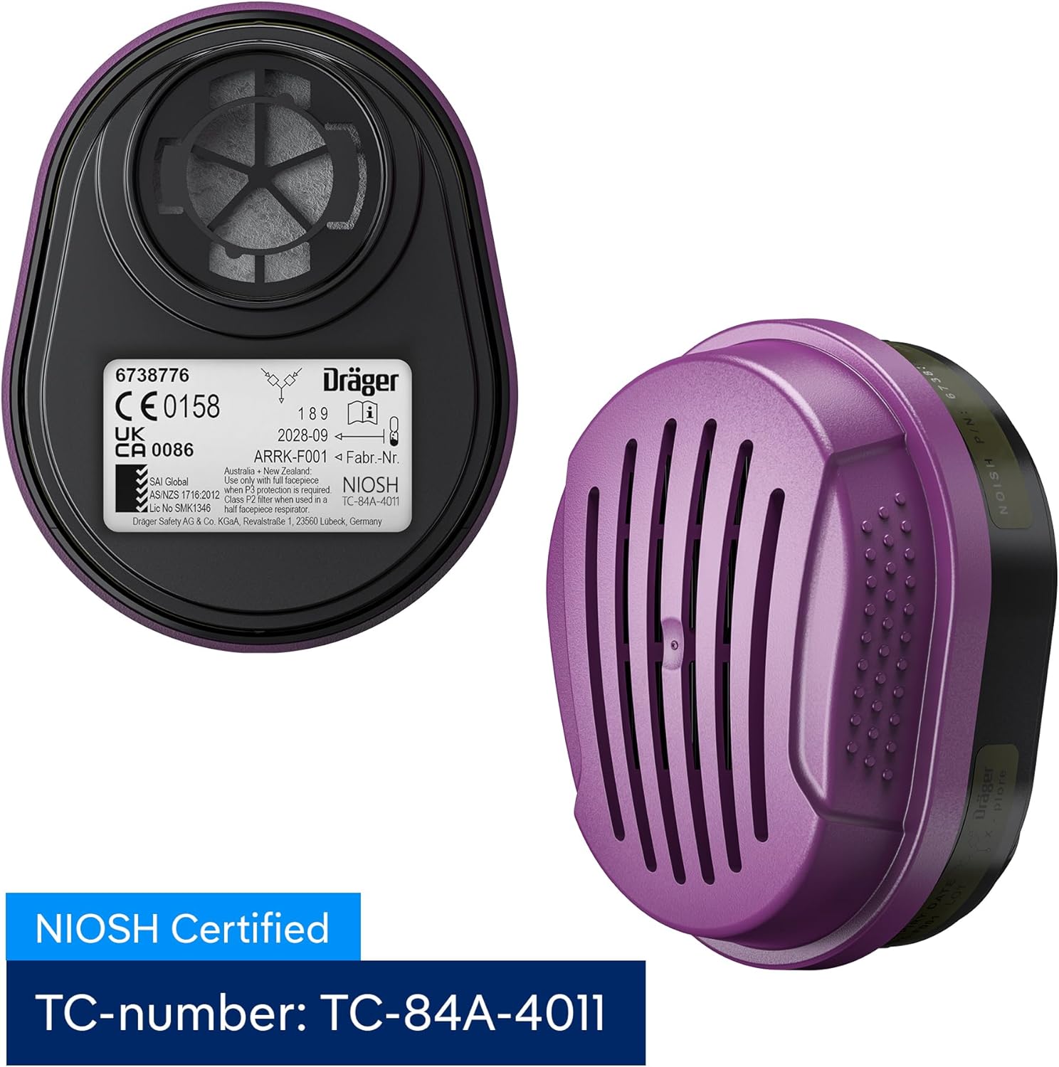 Dräger X-plore Combination Cartridge for Organic Vapors, Oil and Solid Particulates (OV/P100) | 2 Pieces | NIOSH-Approved X-plore 5500 Full-Face & 3300/3500 Half-Face Respirator Masks - Image 2