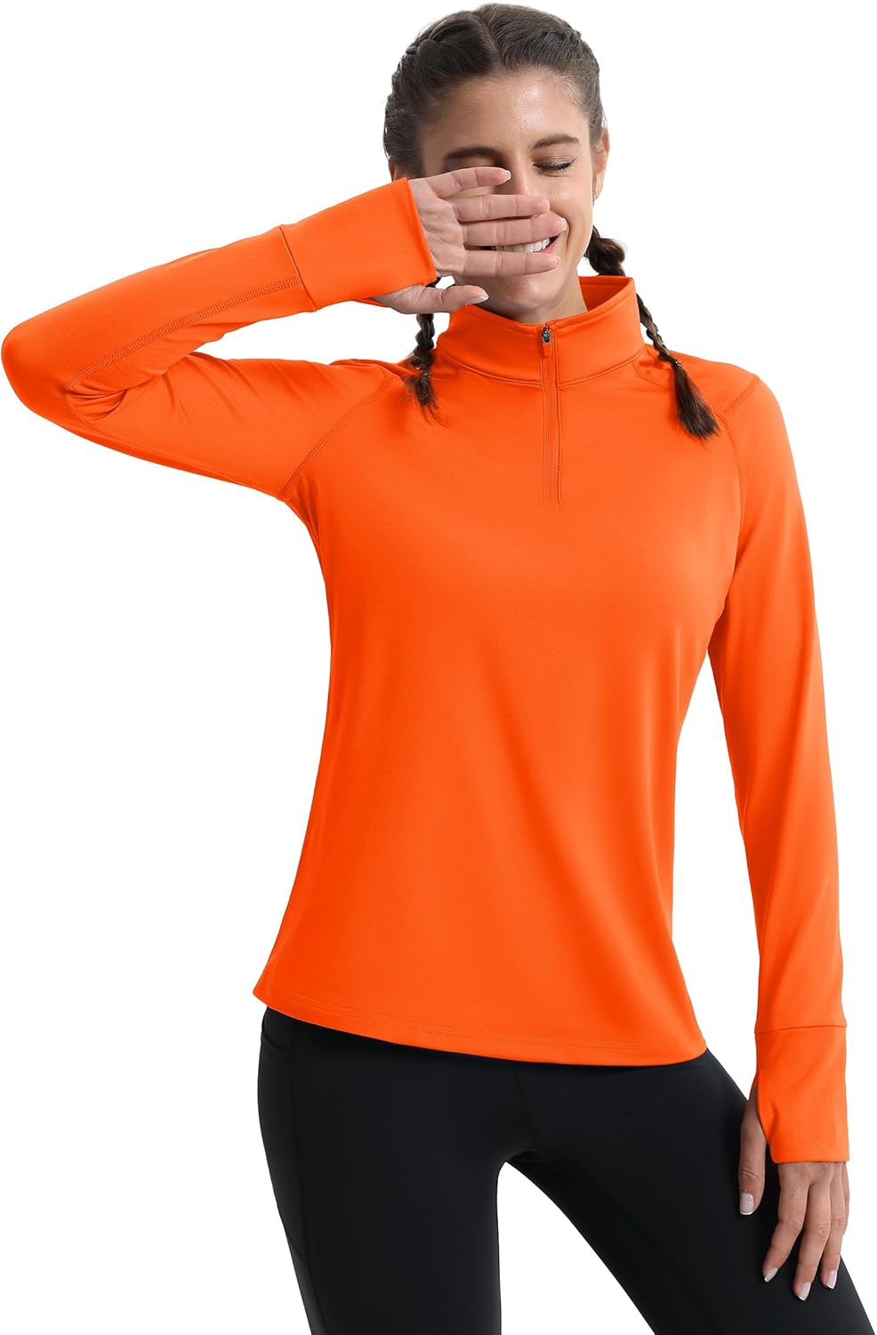 MAGCOMSEN Quarter Zip Pullover Women Fleece Shirt Thermal Long Sleeve Athletic Running Tops Thumb Hole - Image 3