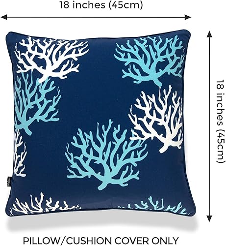 Miniatura 3 de Hofdeco Funda de almohada náutica para interiores y exteriores, resistente al agua para sofá de patio, rayas azul marino, datos de 18 x 18 pulgadas